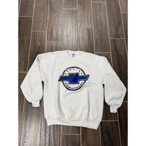 Vintage Chevrolet Crewneck Sweatshirt Mens Large White USA Jerzees Logo 90s